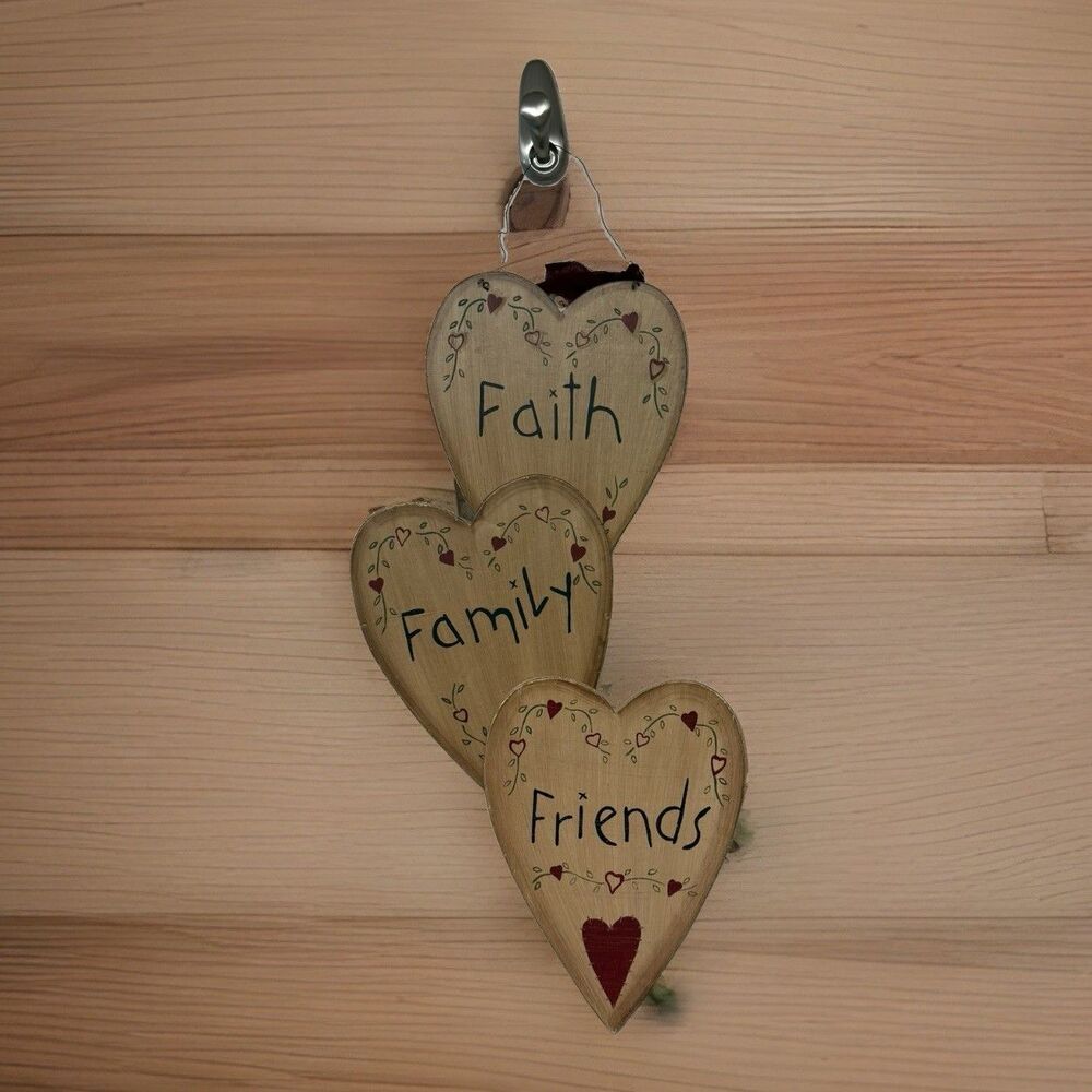 Primitive Country 3 Heart Wall Rustic Decor Cottage Faith Family Friends